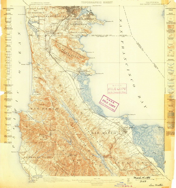 San Mateo, California 1899 (1899) USGS Old Topo Map 15x15 Quad