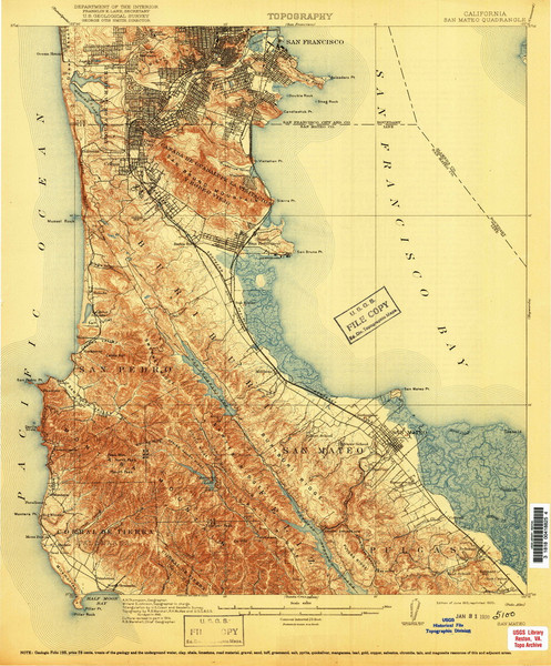 San Mateo, California 1915 (1920) USGS Old Topo Map 15x15 Quad