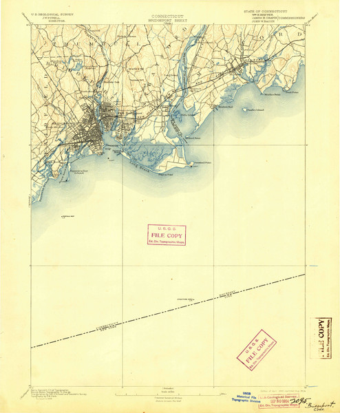 Bridgeport, Connecticut 1893 (1904) USGS Old Topo Map 15x15 Quad Bridgeport, Connecticut 1893 (1904) USGS Old Topo Map 15x15 Quad