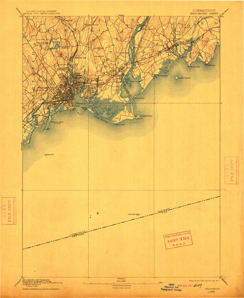Bridgeport, Connecticut 1893 (1912) USGS Old Topo Map 15x15 Quad Bridgeport, Connecticut 1893 (1912) USGS Old Topo Map 15x15 Quad