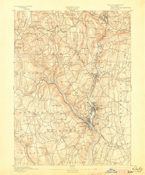Derby, Connecticut 1893 (1903) USGS Old Topo Map 15x15 Quad