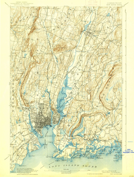 New Haven, Connecticut 1892 (1938) USGS Old Topo Map 15x15 Quad