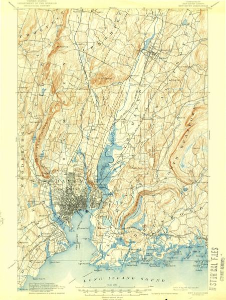 New Haven, Connecticut 1892 (1944) USGS Old Topo Map 15x15 Quad