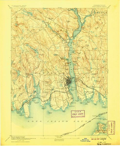New London, Connecticut 1893 (1907) USGS Old Topo Map 15x15 Quad New London, Connecticut 1893 (1907) USGS Old Topo Map 15x15 Quad