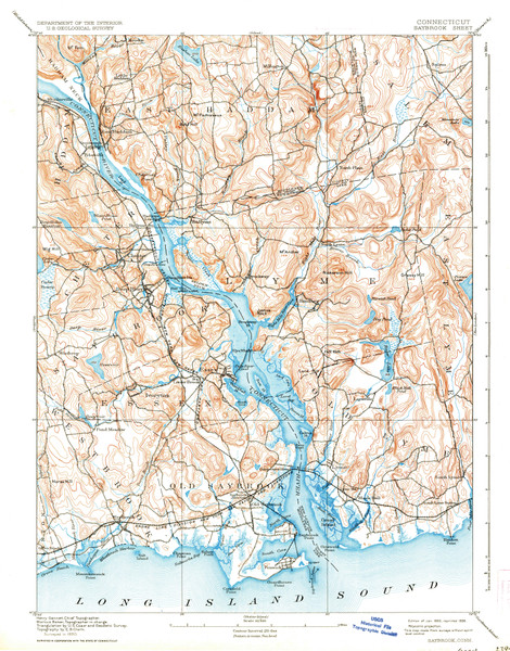 Saybrook, Connecticut 1893 (1936a) USGS Old Topo Map 15x15 Quad