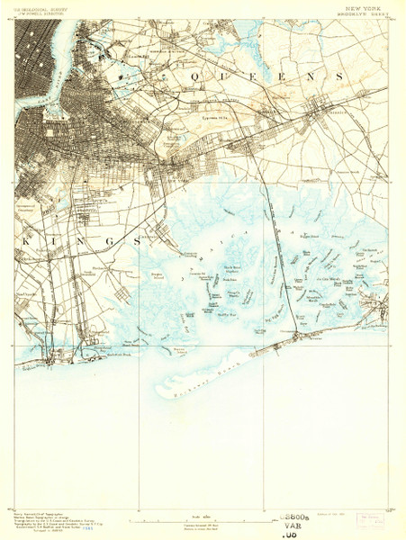 Brooklyn, New York 1991 (1891) USGS Old Topo Map 15x15 Quad