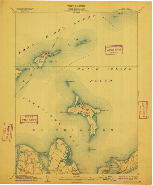 Gardiners Island, New York 1904 (1909) USGS Old Topo Map 15x15 Quad