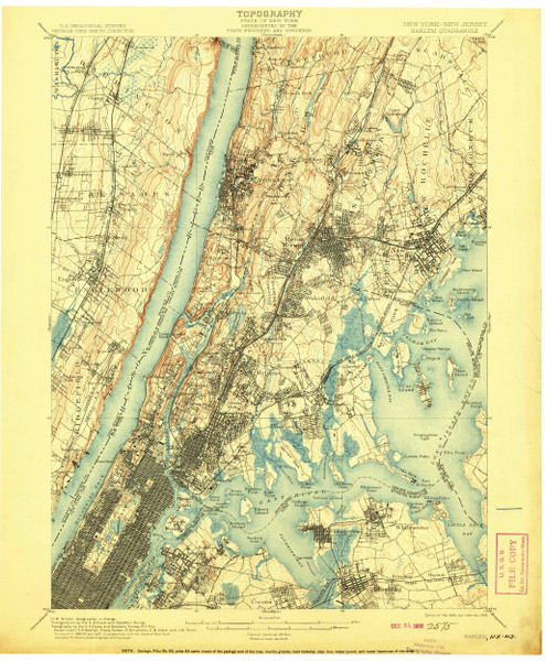 Harlem, New York 1900 (1908) USGS Old Topo Map 15x15 Quad