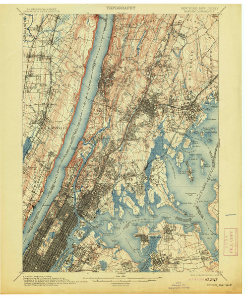 Harlem, New York 1900 (1913) USGS Old Topo Map 15x15 Quad