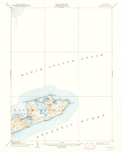 Montauk, New York 1904 (1944b) USGS Old Topo Map 15x15 Quad