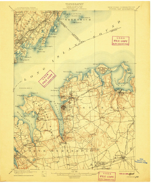 Oyster Bay, New York 1900 (1907) USGS Old Topo Map 15x15 Quad