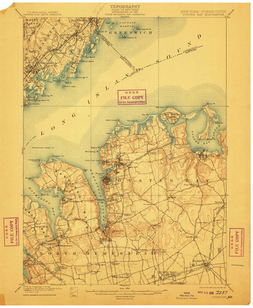 Oyster Bay, New York 1900 (1911) USGS Old Topo Map 15x15 Quad