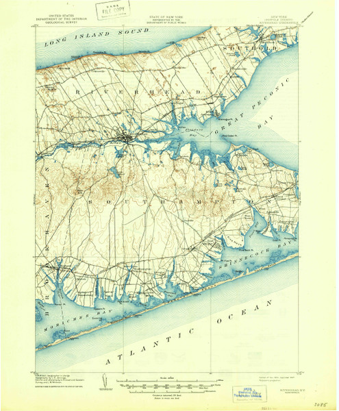 Riverhead, New York 1904 (1947a) USGS Old Topo Map 15x15 Quad
