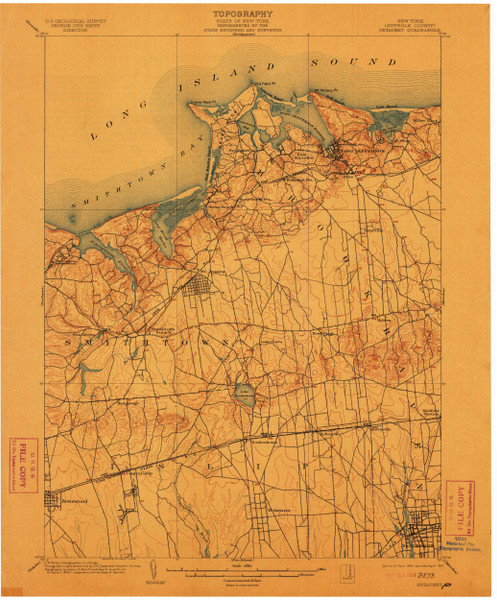 Setauket, New York 1904 (1913) USGS Old Topo Map 15x15 Quad