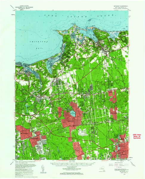 Setauket, New York 1956 (1961) USGS Old Topo Map 15x15 Quad