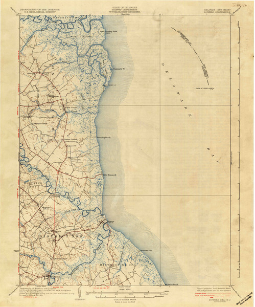 Bowers, Delaware 1936 (1936b) USGS Old Topo Map 15x15 Quad