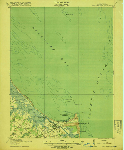 Cape Henlopen, Delaware 1918 (1918a) USGS Old Topo Map 15x15 Quad