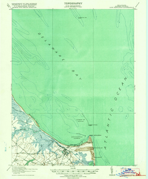 Cape Henlopen, Delaware 1918 (1918b) USGS Old Topo Map 15x15 Quad