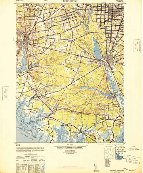 Bridgeton, New Jersey 1948 (1948a) USGS Old Topo Map 15x15 Quad