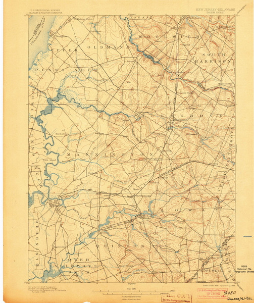 Salem, New Jersey 1898 (1903) USGS Old Topo Map 15x15 Quad