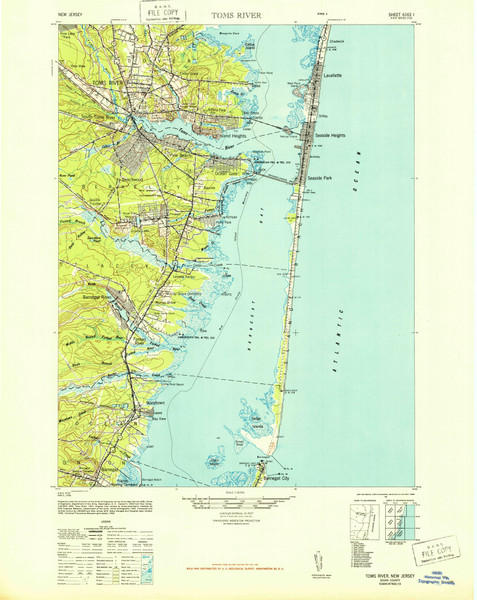 Toms River, New Jersey 1948 (1948b) USGS Old Topo Map 15x15 Quad
