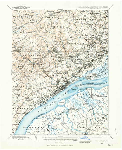 Chester, Pennsylvaniya 1894 (1963) USGS Old Topo Map 15x15 Quad