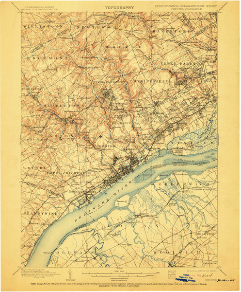 Chester, Pennsylvaniya 1898 (1912) USGS Old Topo Map 15x15 Quad Chester, Pennsylvaniya 1898 (1912) USGS Old Topo Map 15x15 Quad