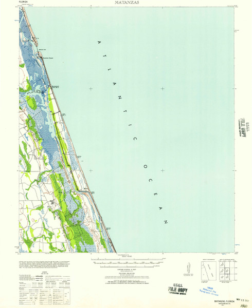 Matanzas, Florida 1943 (1957) USGS Old Topo Map 15x15 Quad