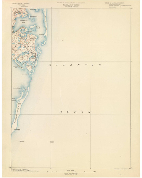 Chatham, MA 1890 USGS Old Topo Map 15x15 Quad RSY