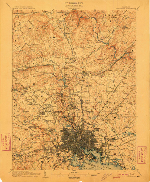 Baltimore, Maryland 1904 (1911) USGS Old Topo Map 15x15 Quad Baltimore, Maryland 1904 (1911) USGS Old Topo Map 15x15 Quad
