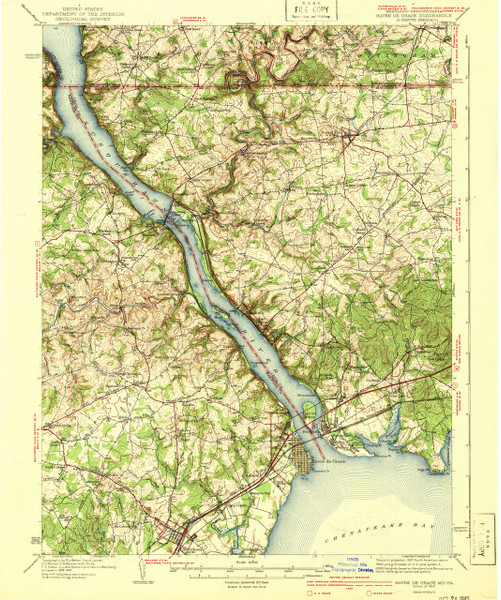 Havre De Grace, Maryland 1942 (1942a) USGS Old Topo Map 15x15 Quad