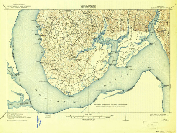 Nanjemoy, Maryland 1913 (1942) USGS Old Topo Map 15x15 Quad
