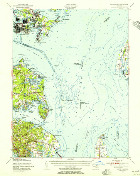 North Point, Maryland 1947 (1955) USGS Old Topo Map 15x15 Quad