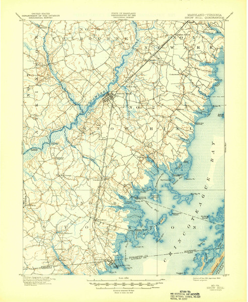 Snow Hill, Maryland 1901 (1944) USGS Old Topo Map 15x15 Quad