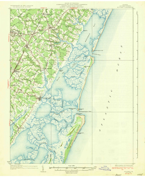 Accomac, Virginia 1935 (1935b) USGS Old Topo Map 15x15 Quad