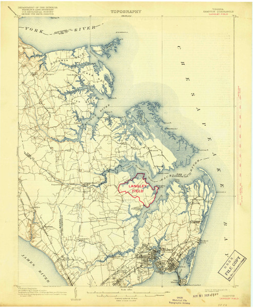 Hampton, Virginia 1907 (1918) USGS Old Topo Map 15x15 Quad Hampton, Virginia 1907 (1918) USGS Old Topo Map 15x15 Quad
