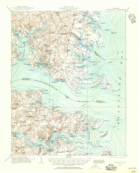 Kilmarnock, Virginia 1916 (1956) USGS Old Topo Map 15x15 Quad