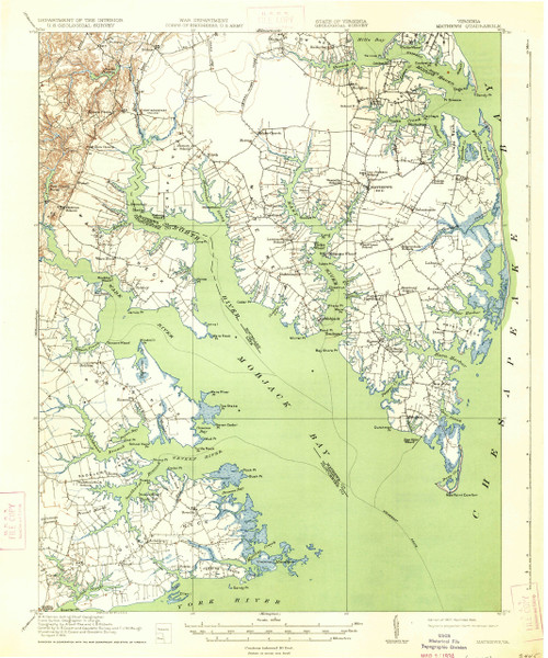 Mathews, Virginia 1917 (1934) USGS Old Topo Map 15x15 Quad