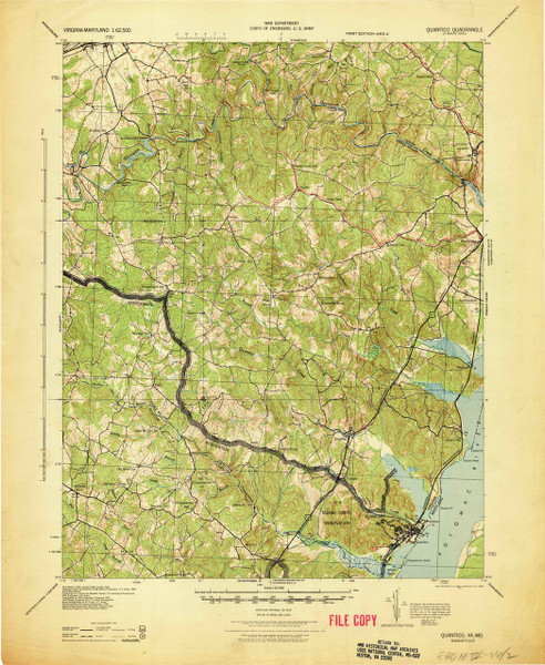 Quantico, Virginia 1943 (1943) USGS Old Topo Map 15x15 Quad