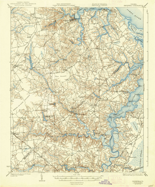 Smithfield, Virginia 1919 (1938) USGS Old Topo Map 15x15 Quad