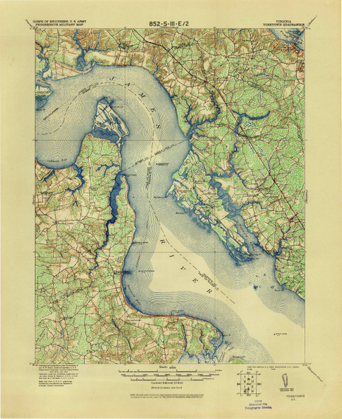 Yorktown, Virginia 1907 (1943) USGS Old Topo Map 15x15 Quad