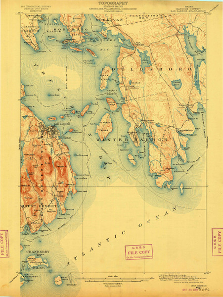 Bar Harbor, Maine 1904 (1909 b) USGS Old Topo Map 15x15 Quad Bar Harbor, Maine 1904 (1909 b) USGS Old Topo Map 15x15 Quad