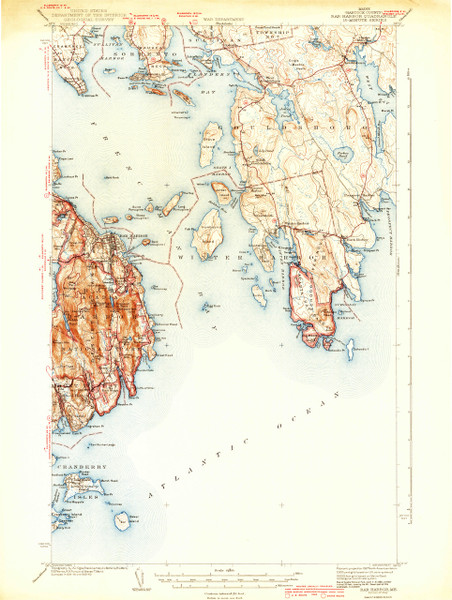 Bar Harbor, Maine 1942 c (1942 c) USGS Old Topo Map 15x15 Quad