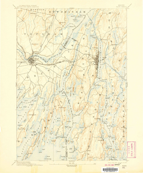 Bath, Maine 1894 (1907) USGS Old Topo Map 15x15 Quad Bath, Maine 1894 (1907) USGS Old Topo Map 15x15 Quad