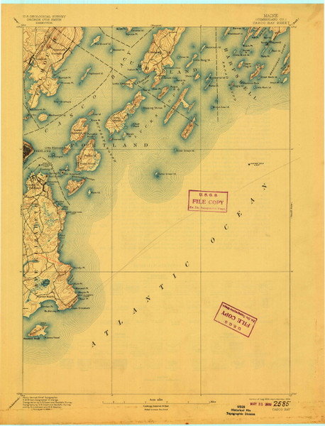 Casco Bay, Maine 1893 (1909) USGS Old Topo Map 15x15 Quad