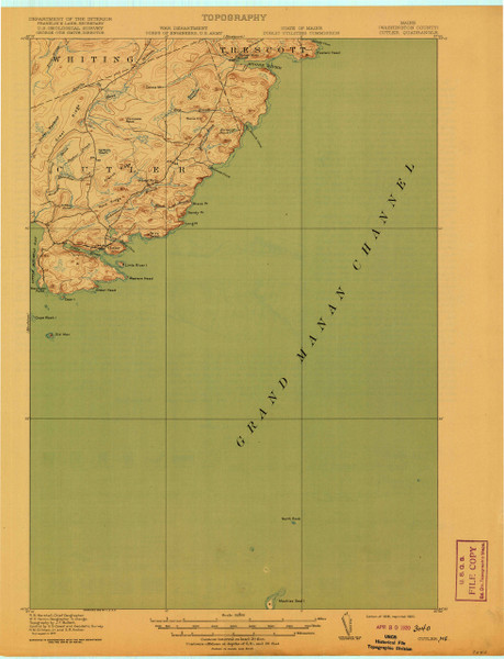 Cutler, Maine 1918 (1920 b) USGS Old Topo Map 15x15 Quad