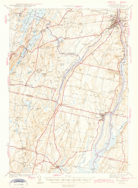 Gardiner, Maine 1943 (1943 c) USGS Old Topo Map 15x15 Quad