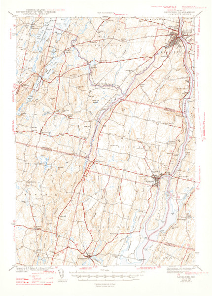 Gardiner, Maine 1943 (1947 a) USGS Old Topo Map 15x15 Quad