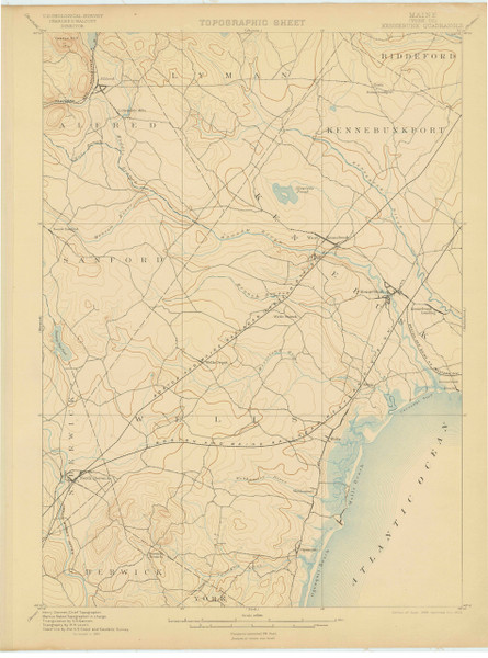Kennebunk, Maine 1898 (1902) USGS Old Topo Map 15x15 Quad