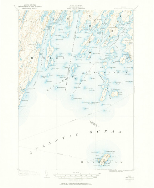 Monhegan, Maine 1904 (1958) USGS Old Topo Map 15x15 Quad